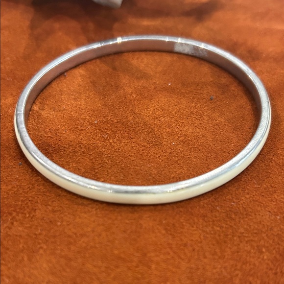 Elegant Silver and White Bangle enamel and stainless steel